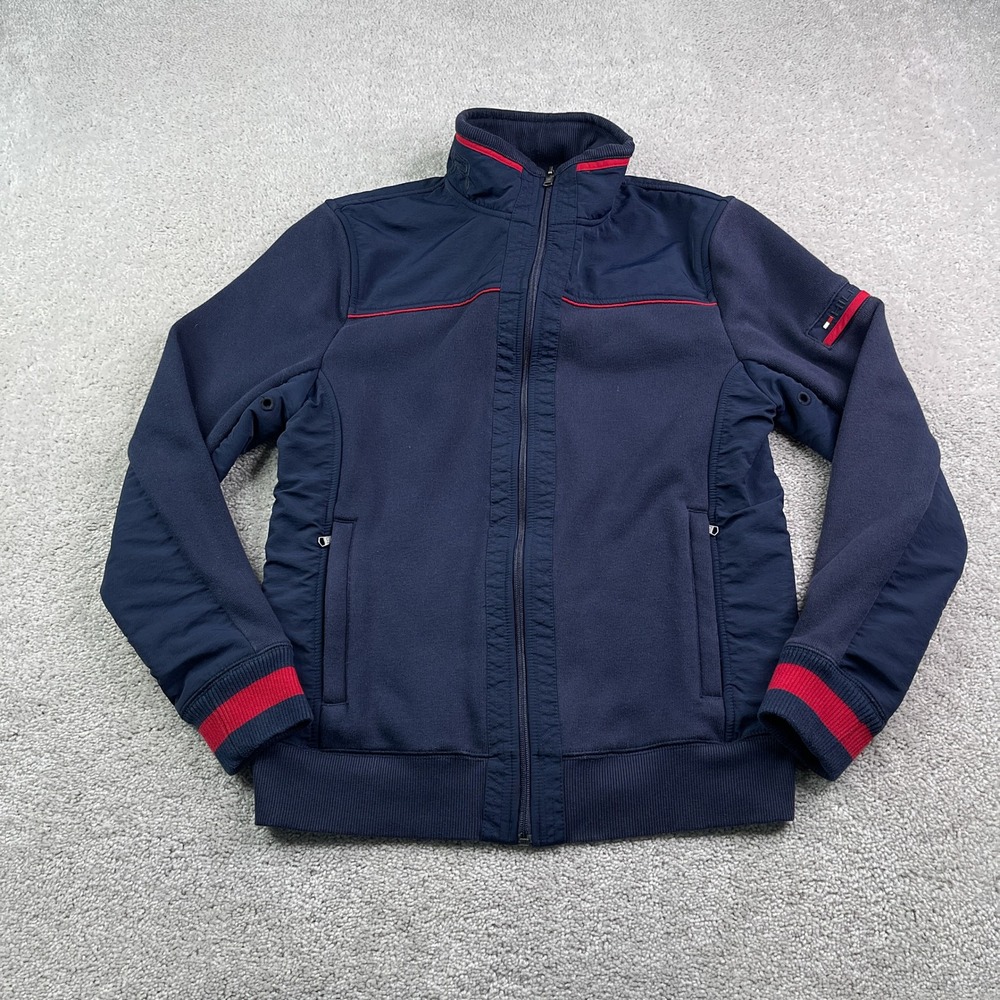 Tommy Hilfiger Jacket Mens Medium Navy Blue Full Zip Knit Preppy Logo Sweatshirt
